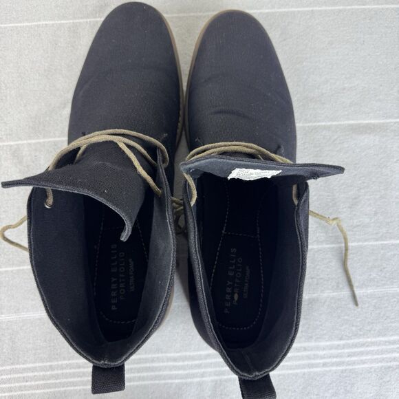 Men’s Perry Ellis Portfolio Tim II Canvas Lace Up Ankle Chukka Boots Black 13 - Picture 9 of 12